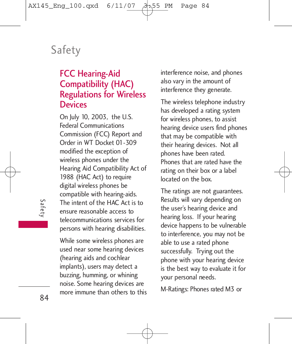 Safety | LG AX 145 User Manual | Page 86 / 95