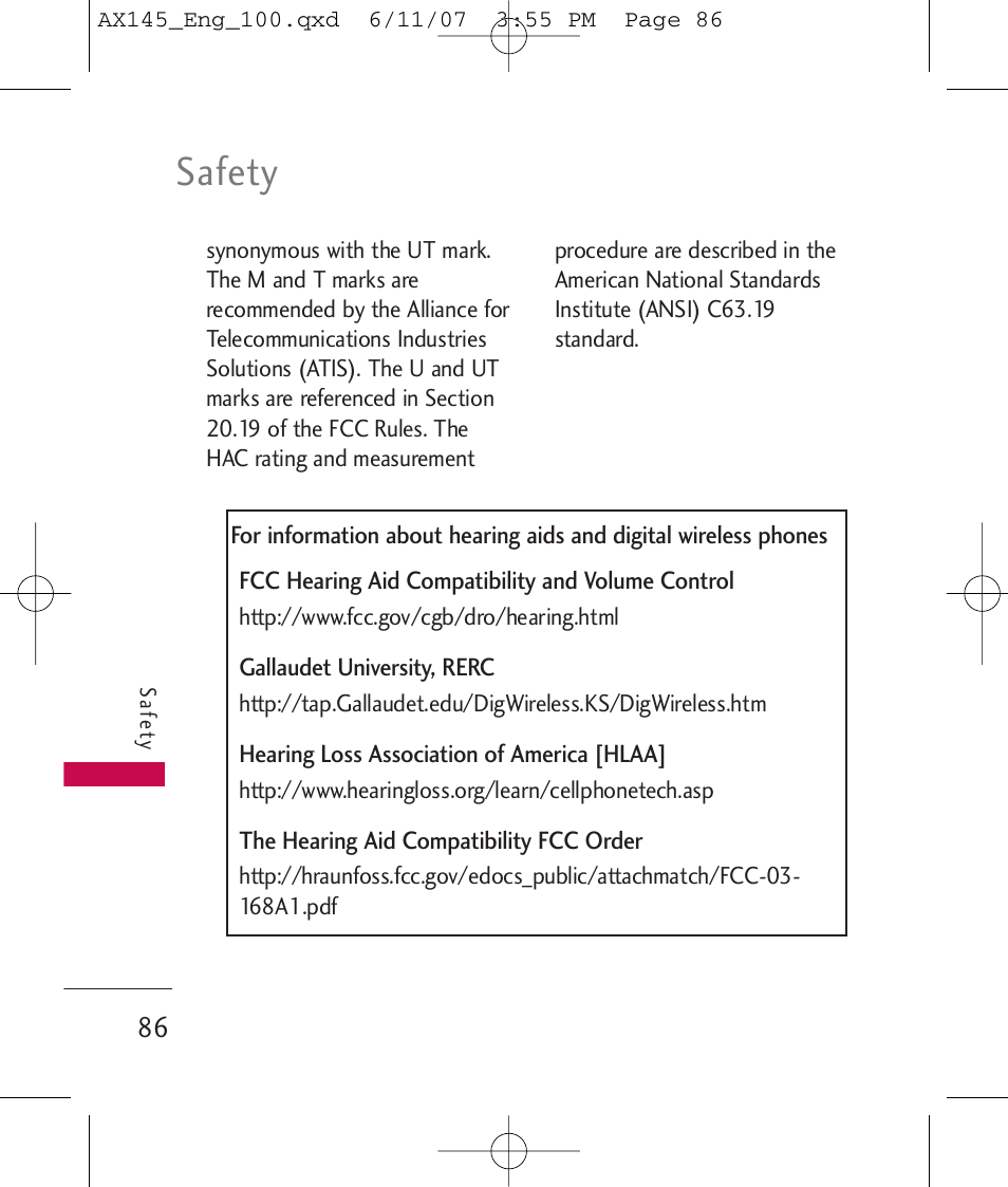 Safety | LG AX 145 User Manual | Page 88 / 95