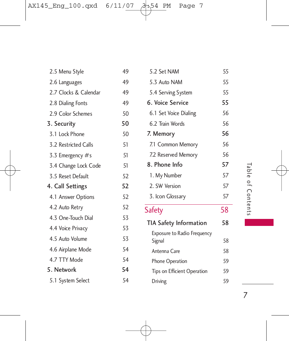 Safety 58 | LG AX 145 User Manual | Page 9 / 95