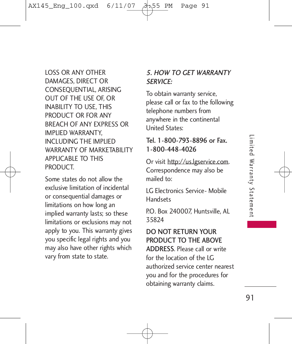 LG AX 145 User Manual | Page 93 / 95