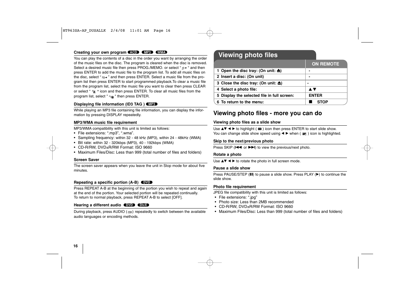 Viewing photo files, Viewing photo files - more you can do | LG LHT854 User Manual | Page 16 / 25