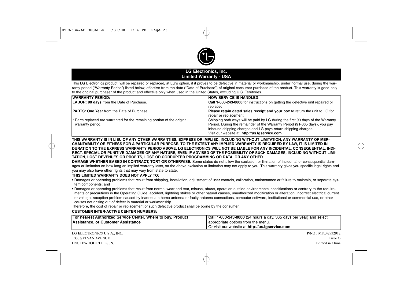 LG LHT854 User Manual | Page 25 / 25