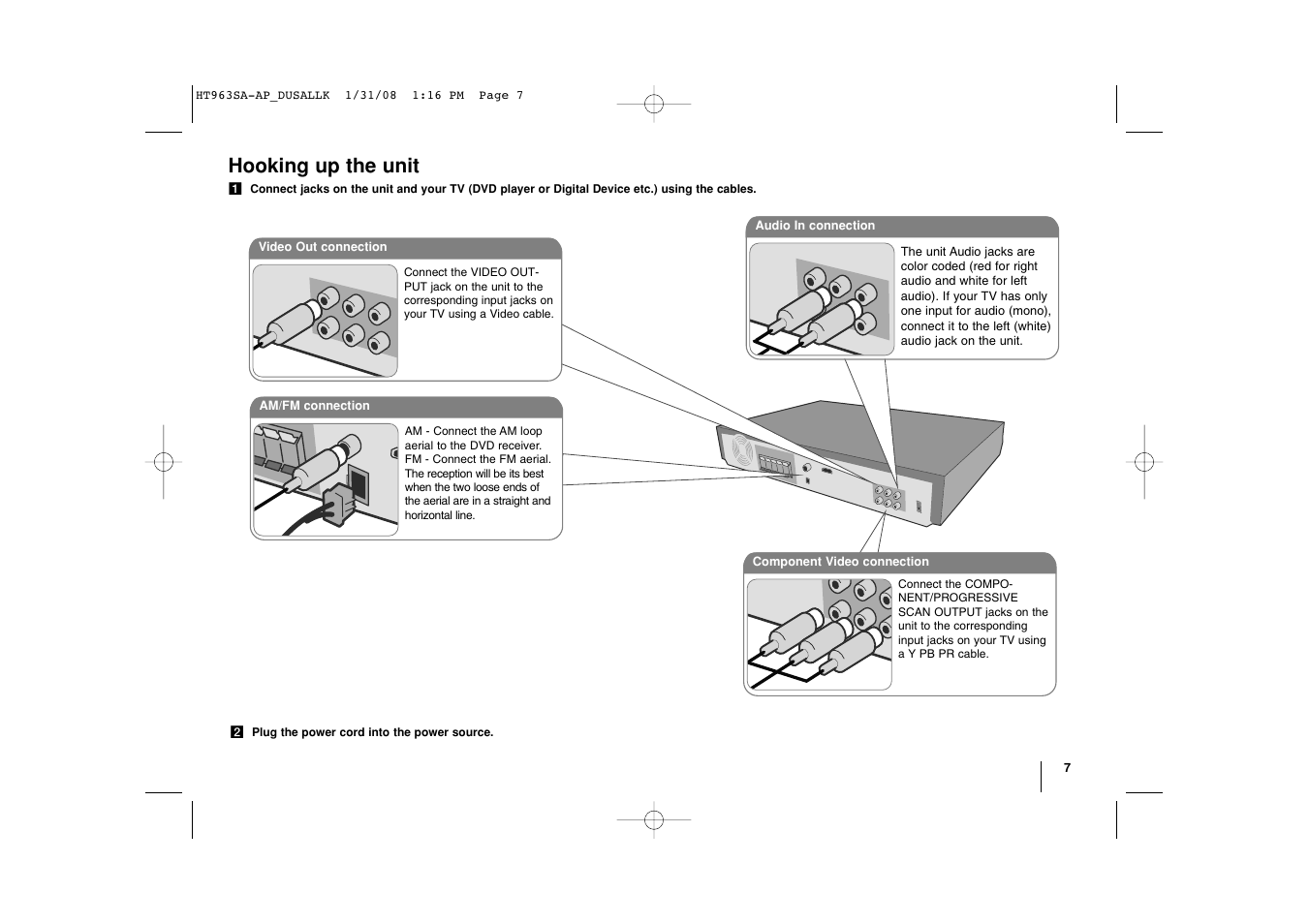 Hooking up the unit | LG LHT854 User Manual | Page 7 / 25