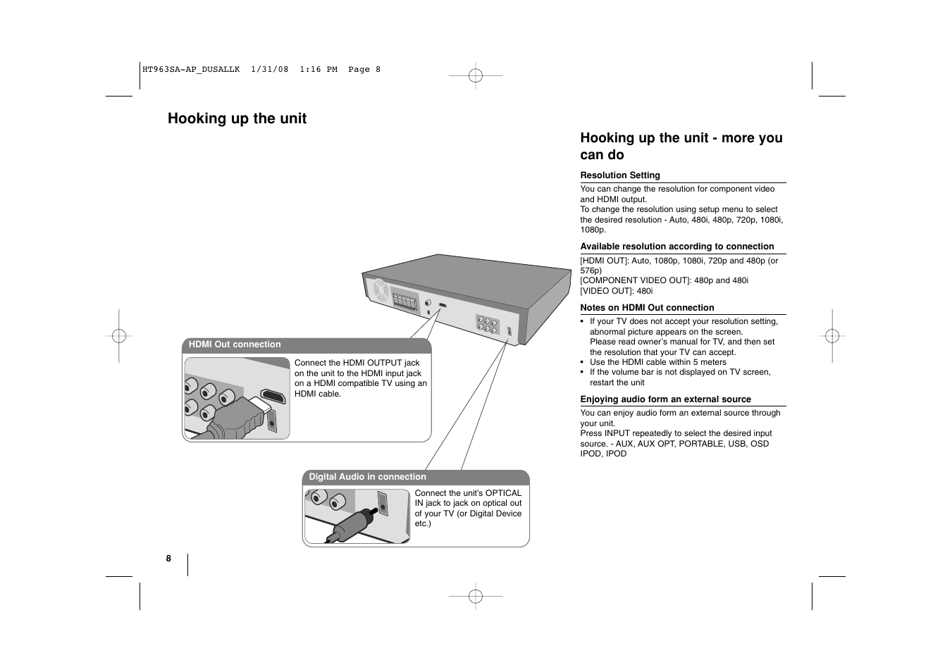 Hooking up the unit, Hooking up the unit - more you can do | LG LHT854 User Manual | Page 8 / 25
