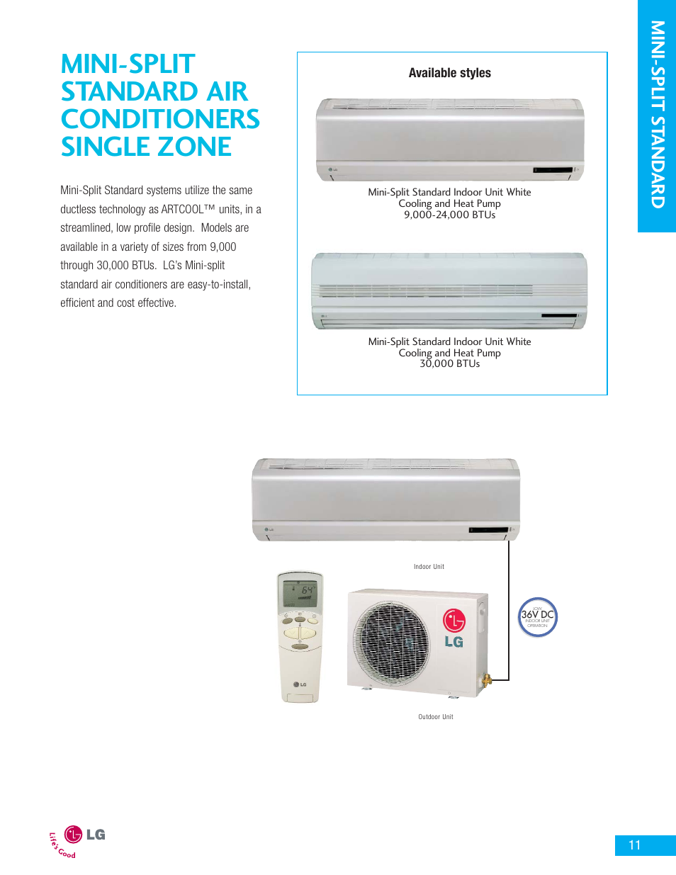 Mini-split standard air conditioners single zone, Mini-split s tand ard | LG LA090HP User Manual | Page 14 / 36
