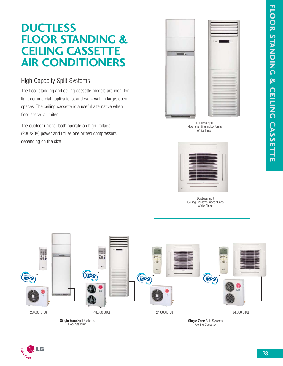 Fl oor s t anding & ceiling cassette, High capacity split systems | LG LA090HP User Manual | Page 26 / 36