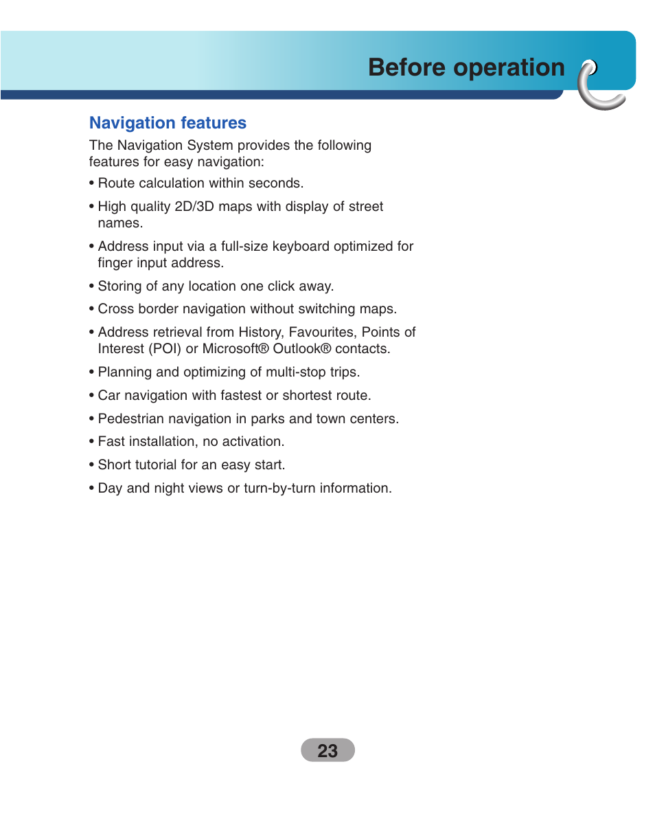 Navigation features, Before operation | LG LN500 Series User Manual | Page 23 / 72