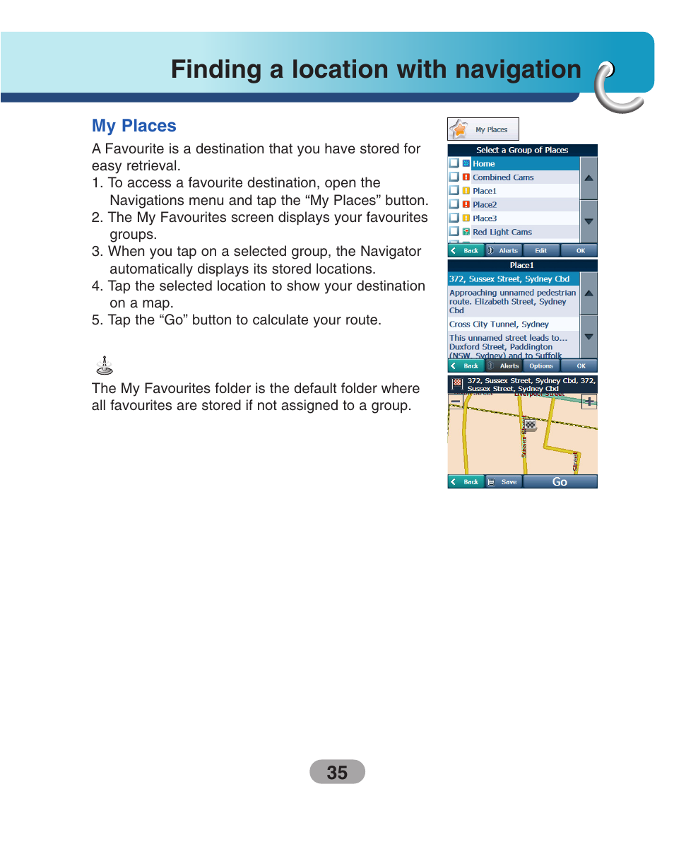 My places, Finding a location with navigation | LG LN500 Series User Manual | Page 35 / 72