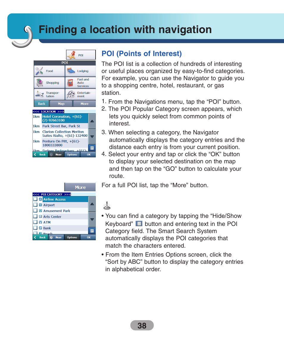 Poi (points of interest), Finding a location with navigation | LG LN500 Series User Manual | Page 38 / 72