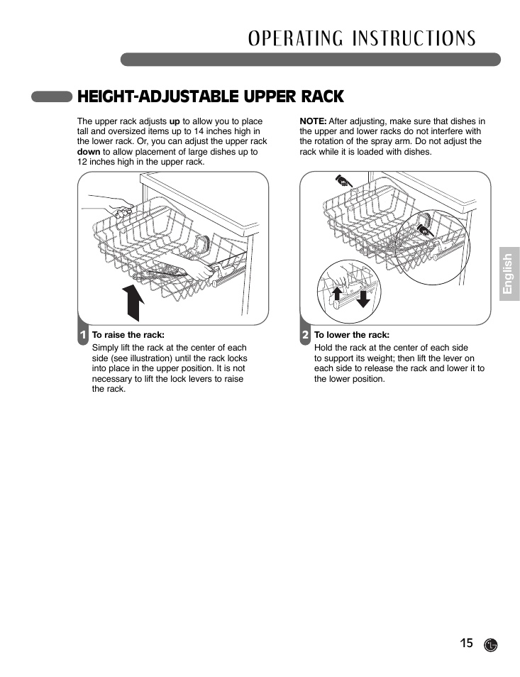 Height-adjustable upper rack | LG LDF7932ST User Manual | Page 15 / 72