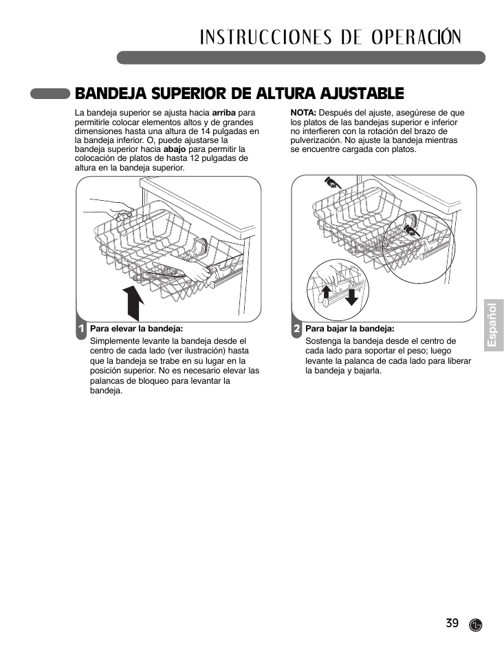 Bandeja superior de altura ajustable | LG LDF7932ST User Manual | Page 39 / 72