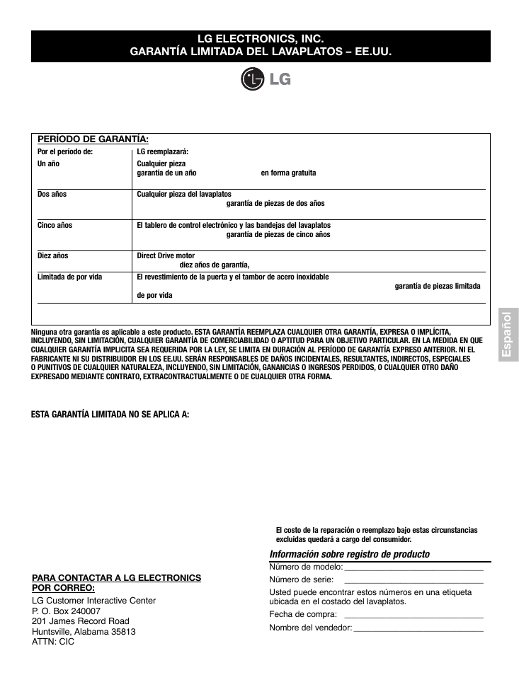 Español | LG LDF7932ST User Manual | Page 47 / 72