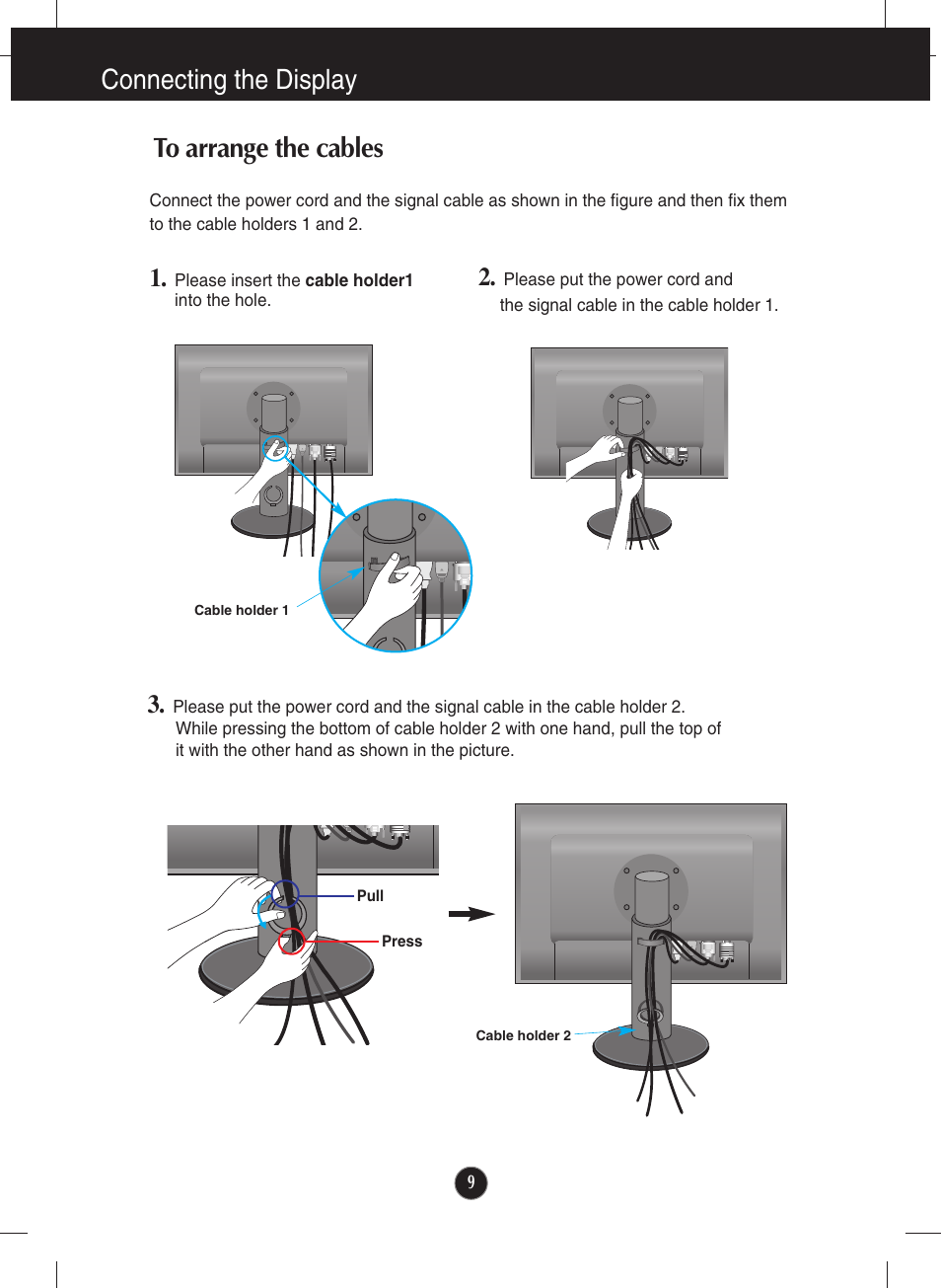 To arrange the cables, Connecting the display to arrange the cables | LG W2600V User Manual | Page 10 / 31