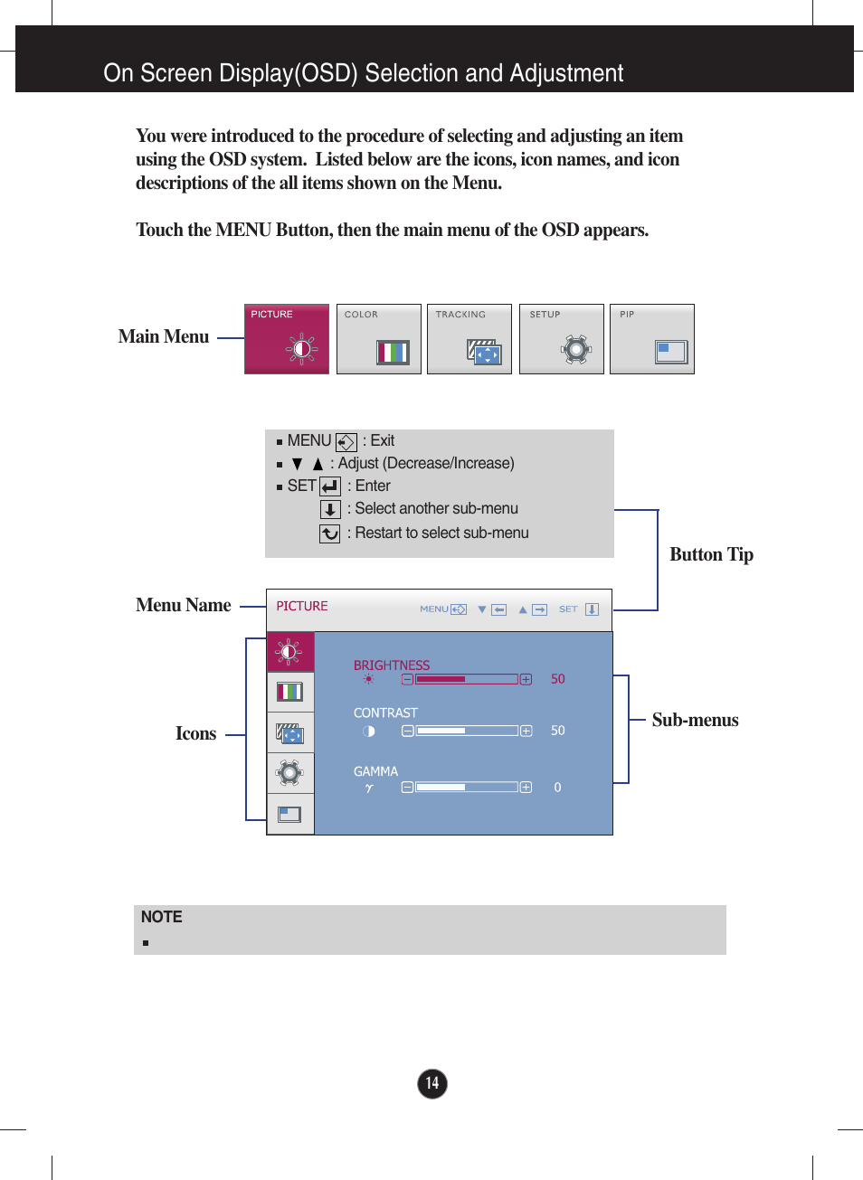 On screen display(osd) selection and adjustment | LG W2600V User Manual | Page 15 / 31