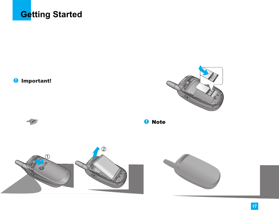 Getting started, Installing the sim card | LG 225 User Manual | Page 17 / 80