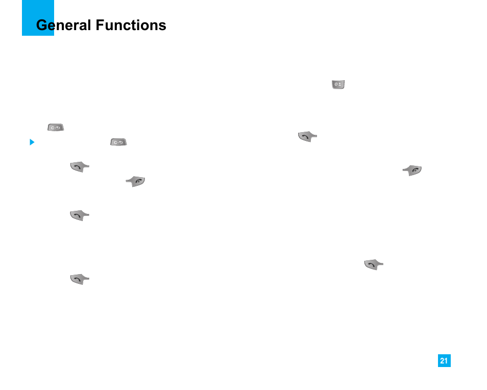 General functions, Making a call | LG 225 User Manual | Page 21 / 80