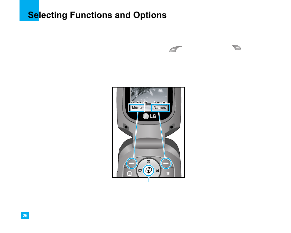 Selecting functions and options | LG 225 User Manual | Page 26 / 80