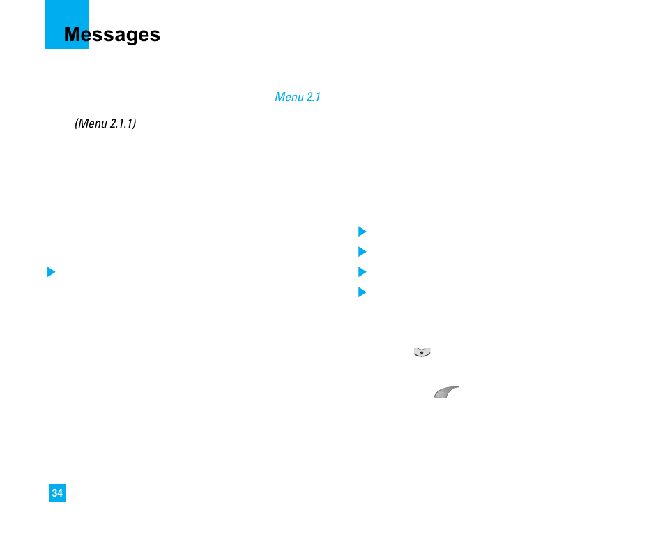Messages, New message | LG 225 User Manual | Page 34 / 80