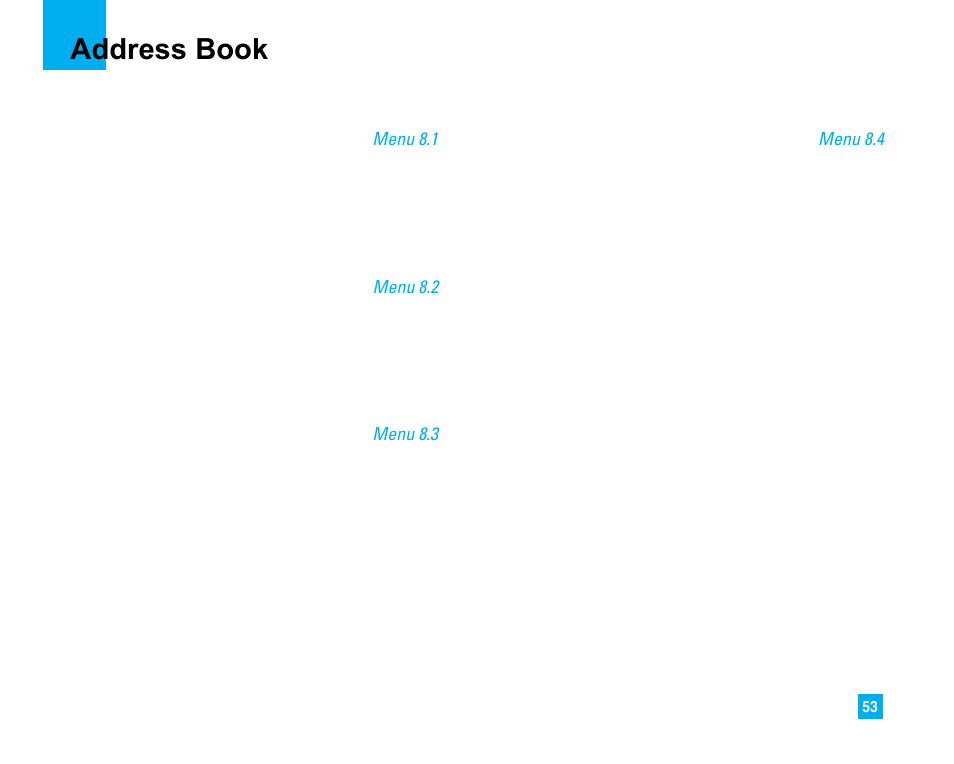 Address book, Contacts, New contact | Speed dial list, Caller groups | LG 225 User Manual | Page 53 / 80