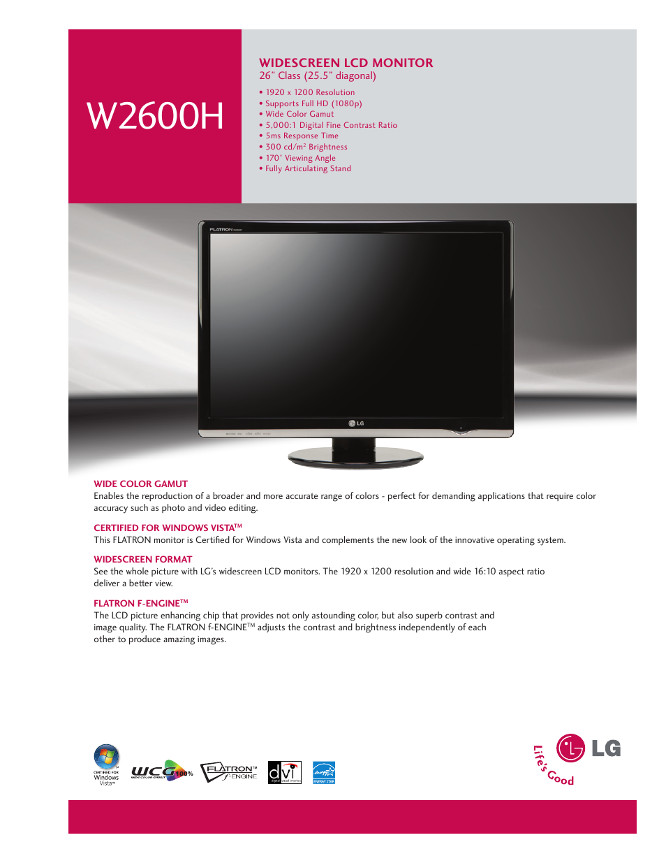 LG W2600H User Manual | 2 pages