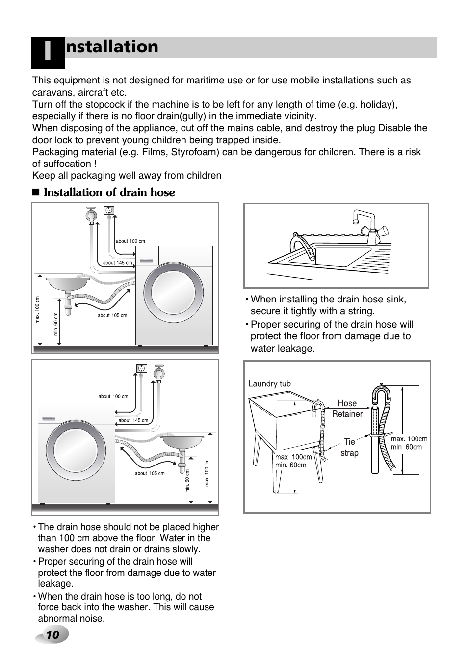 Nstallation | LG WD-1259 series User Manual | Page 10 / 64