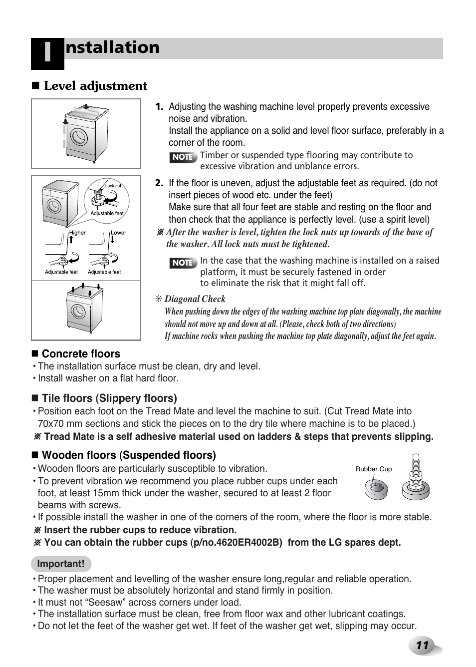 Nstallation | LG WD-1259 series User Manual | Page 11 / 64