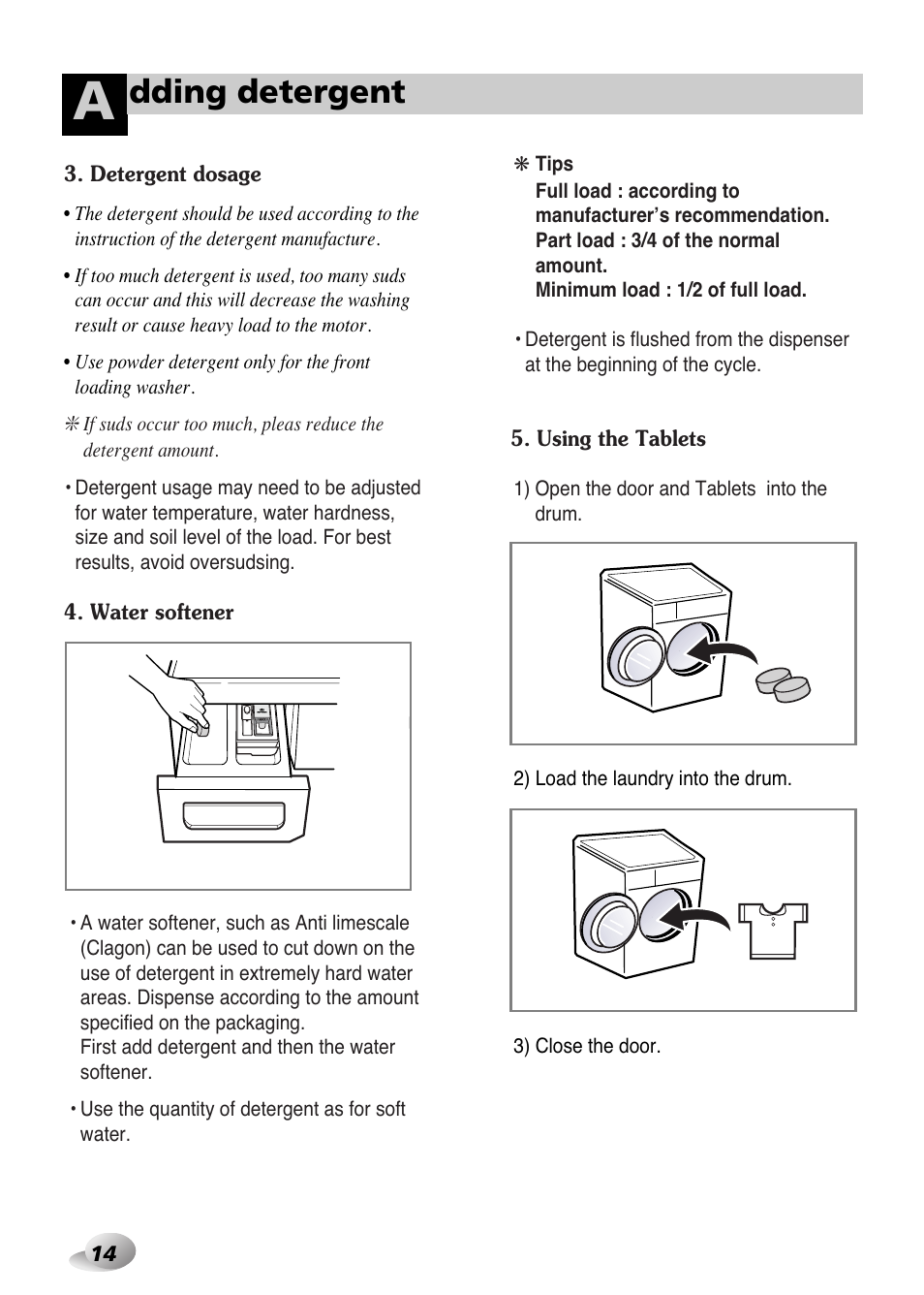 Dding detergent | LG WD-1259 series User Manual | Page 14 / 64