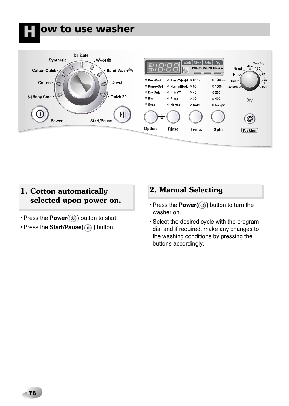 Ow to use washer | LG WD-1259 series User Manual | Page 16 / 64