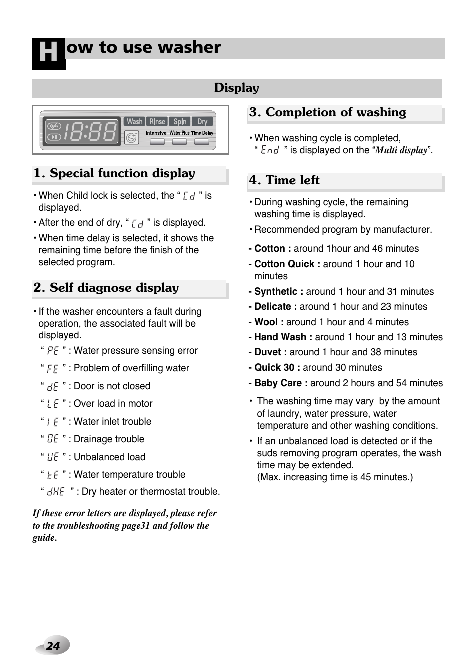 Ow to use washer | LG WD-1259 series User Manual | Page 24 / 64