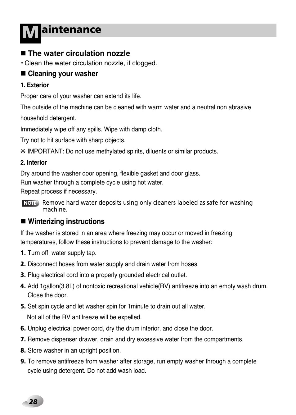 Aintenance | LG WD-1259 series User Manual | Page 28 / 64