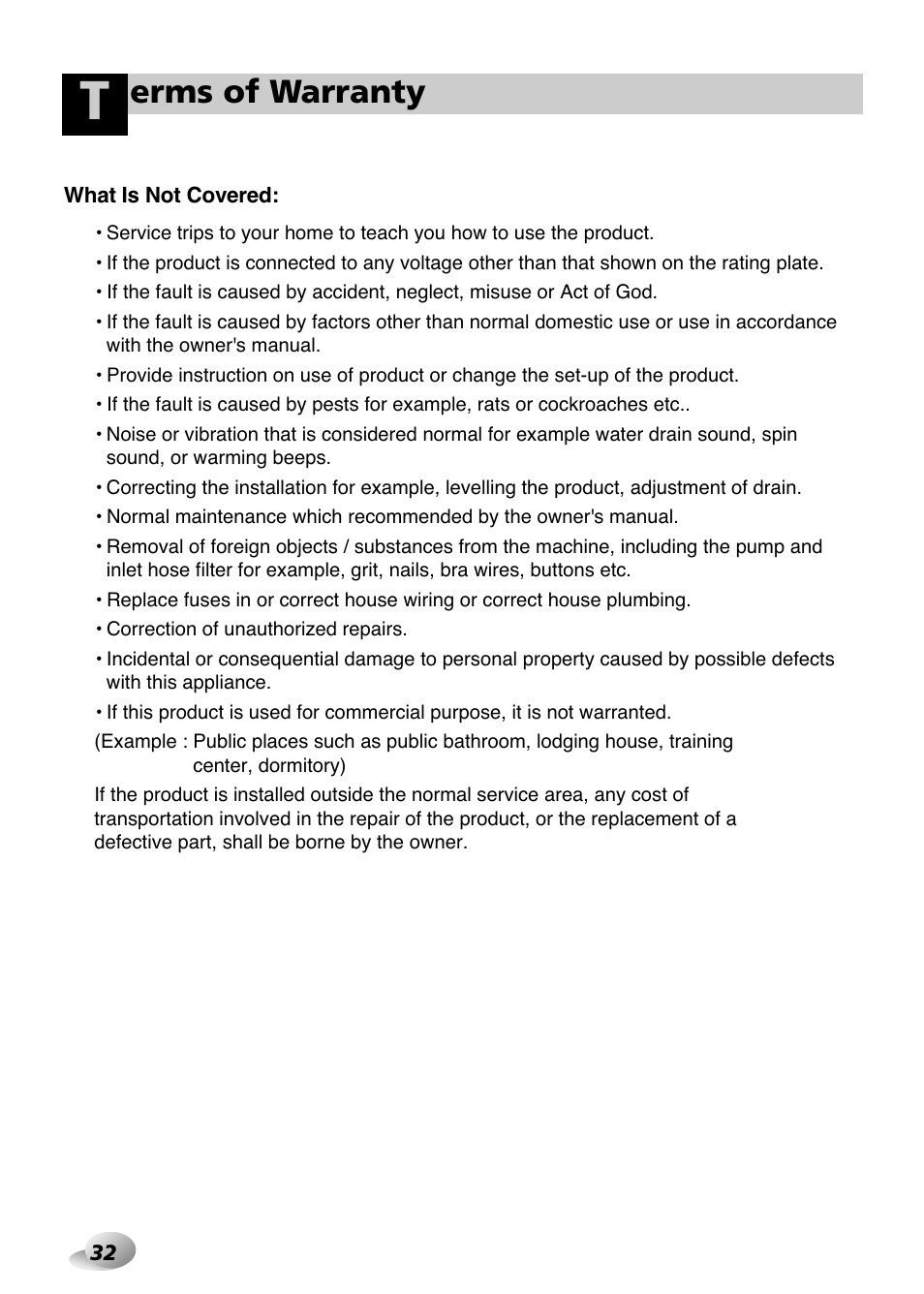 Erms of warranty | LG WD-1259 series User Manual | Page 32 / 64