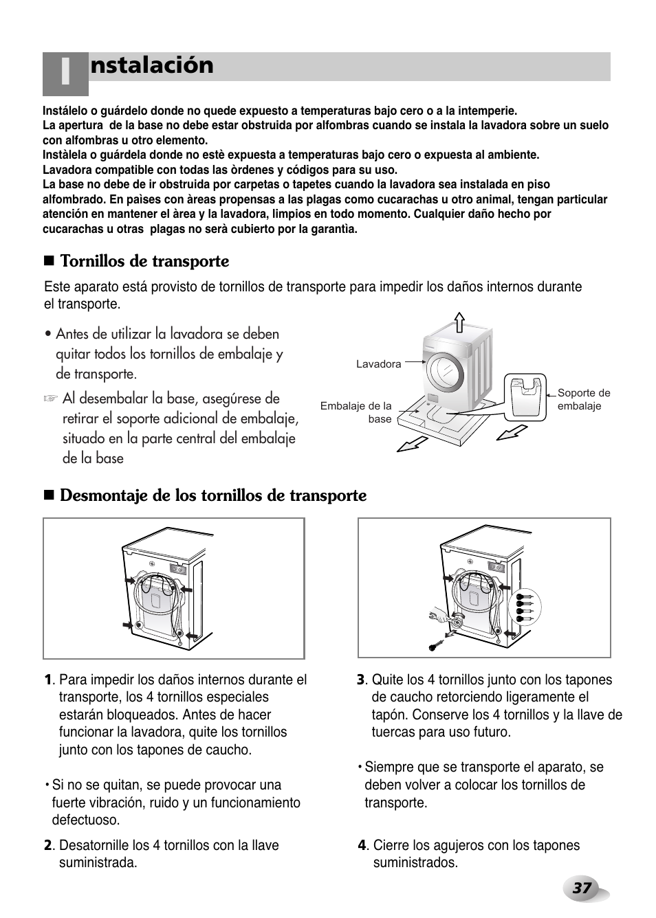 Nstalación | LG WD-1259 series User Manual | Page 37 / 64