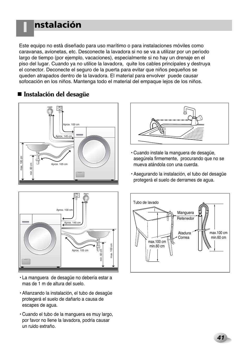 Nstalación, Instalación del desagüe | LG WD-1259 series User Manual | Page 41 / 64