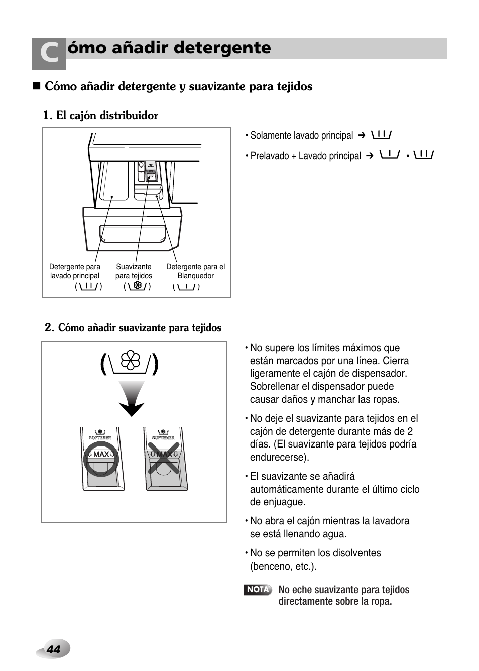 Ómo añadir detergente | LG WD-1259 series User Manual | Page 44 / 64