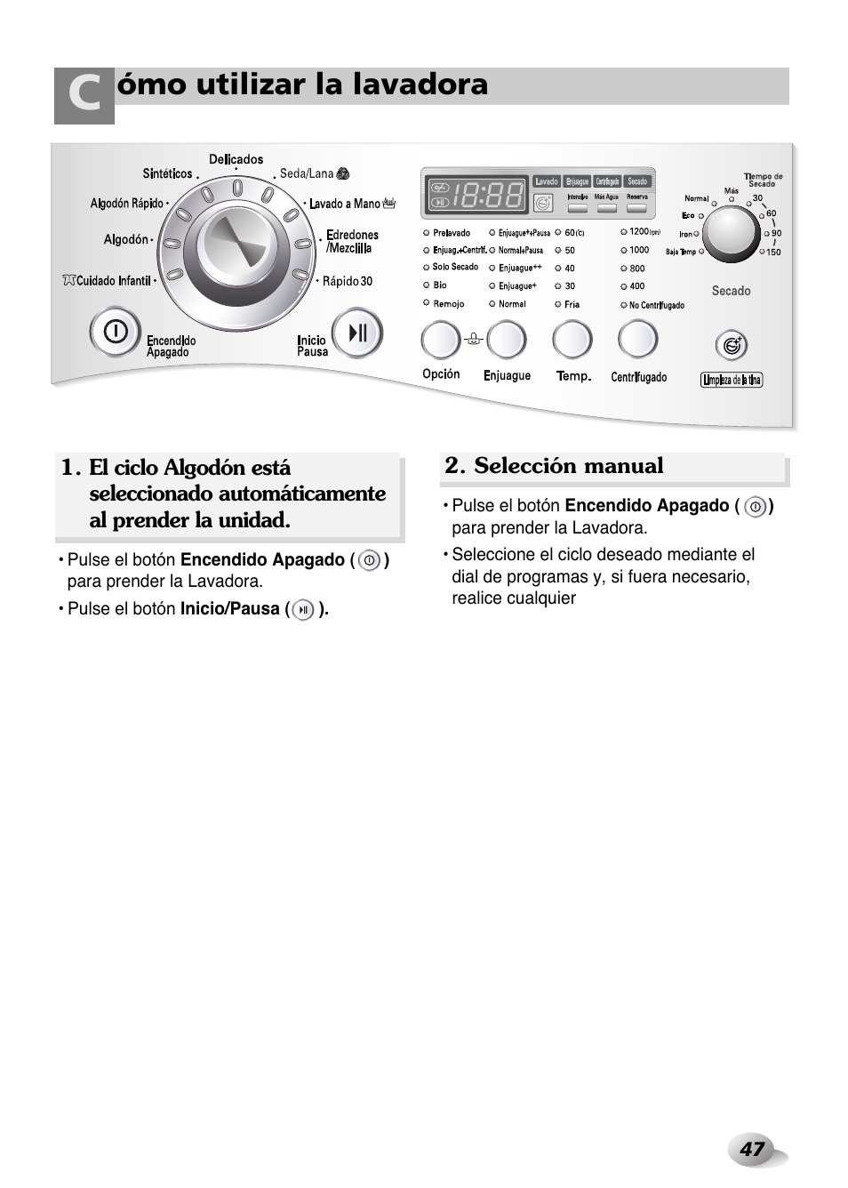 Ómo utilizar la lavadora | LG WD-1259 series User Manual | Page 47 / 64