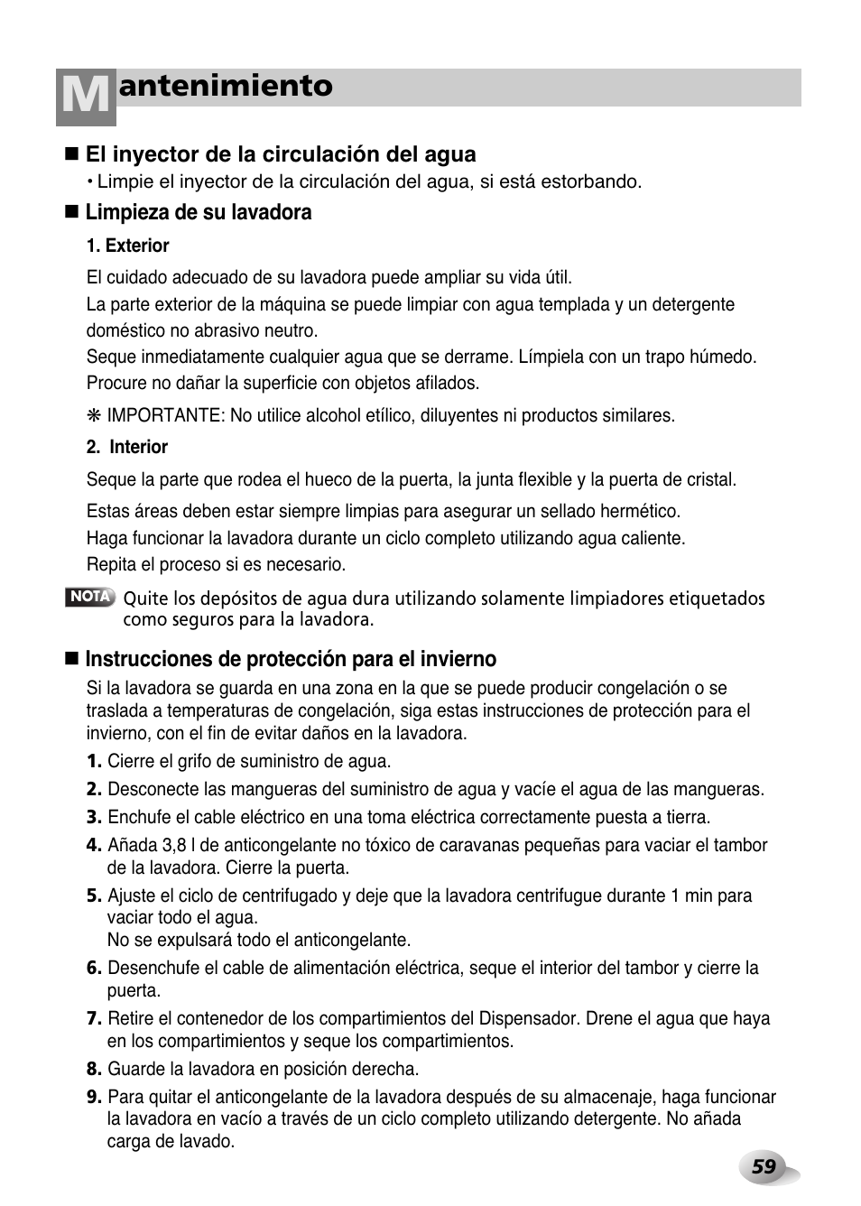 Antenimiento | LG WD-1259 series User Manual | Page 59 / 64