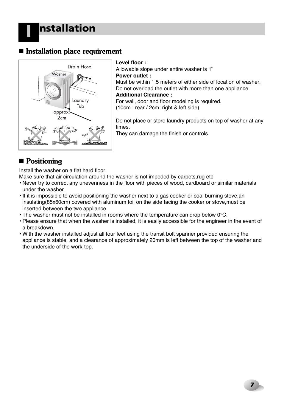 Nstallation | LG WD-1259 series User Manual | Page 7 / 64