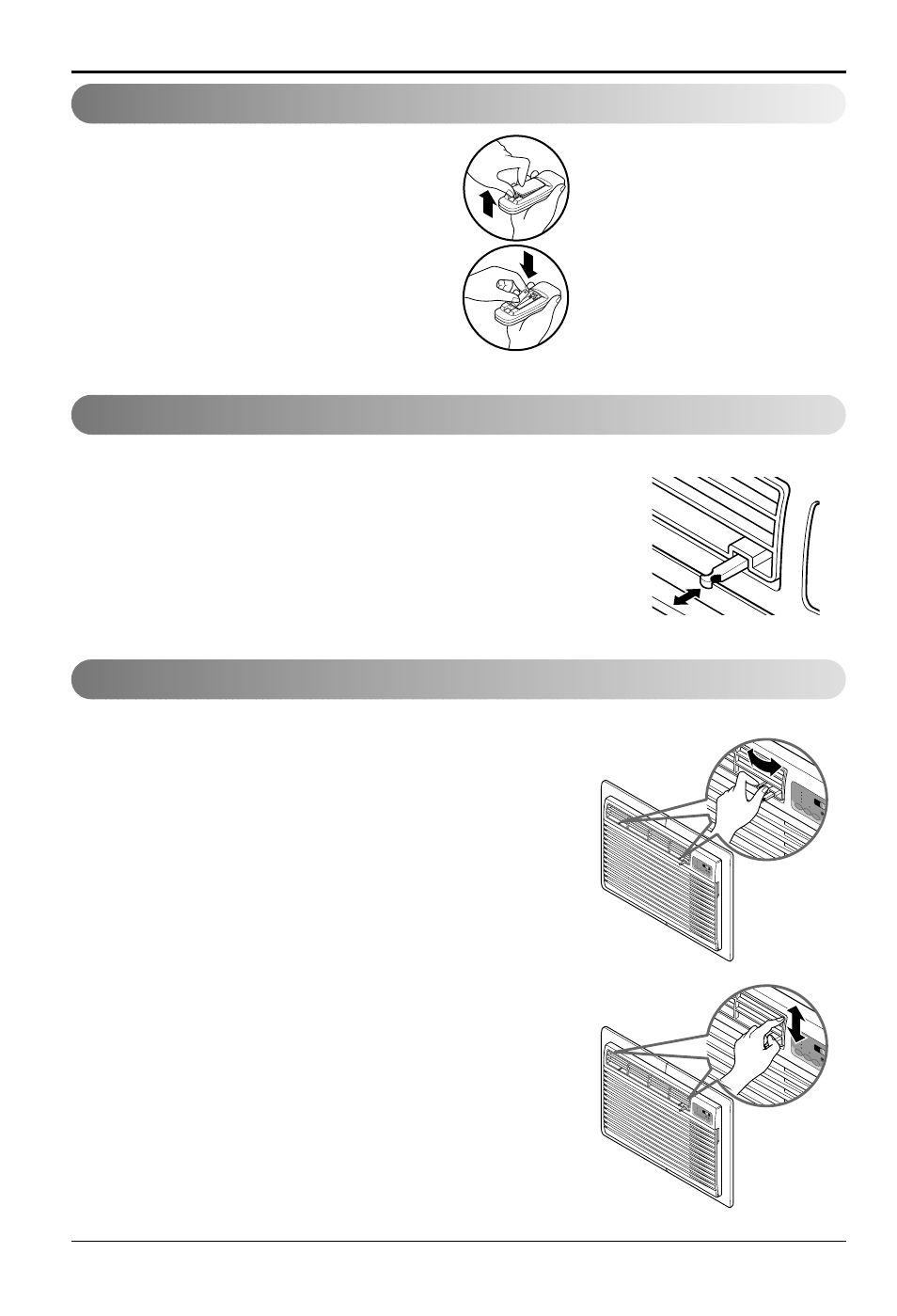 Control de ventilación dirección del aire, Cómo poner las baterias, Ajuste de la dirección horizontal del aire | Ajuste de la dirección vertical del aire | LG LT1030HR User Manual | Page 42 / 48