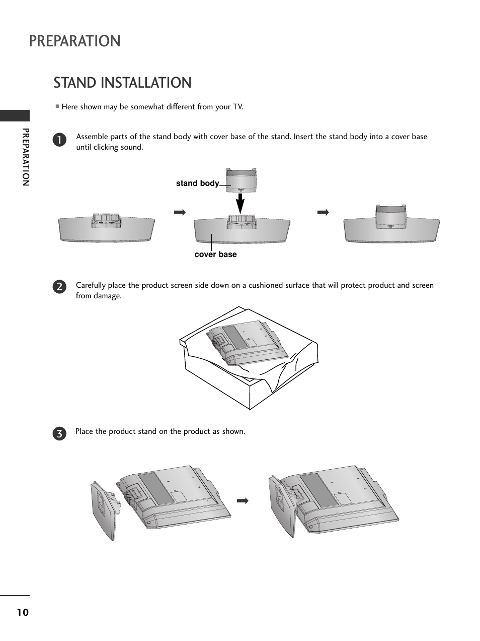 Stand installation, Preparation | LG 23LS7D User Manual | Page 12 / 78