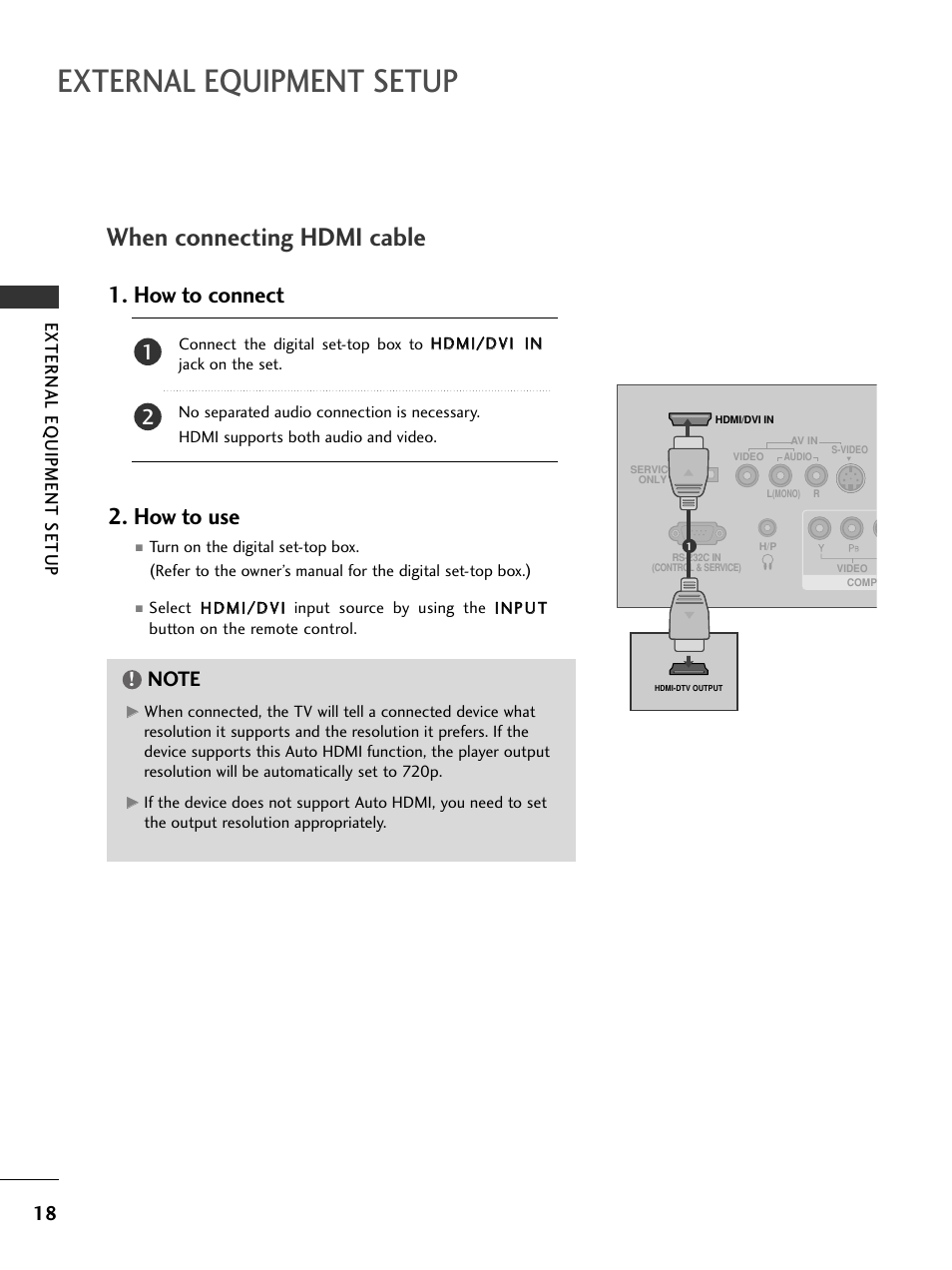 When connecting hdmi cable, External equipment setup, How to connect 2. how to use | External eq uipment setup | LG 23LS7D User Manual | Page 20 / 78