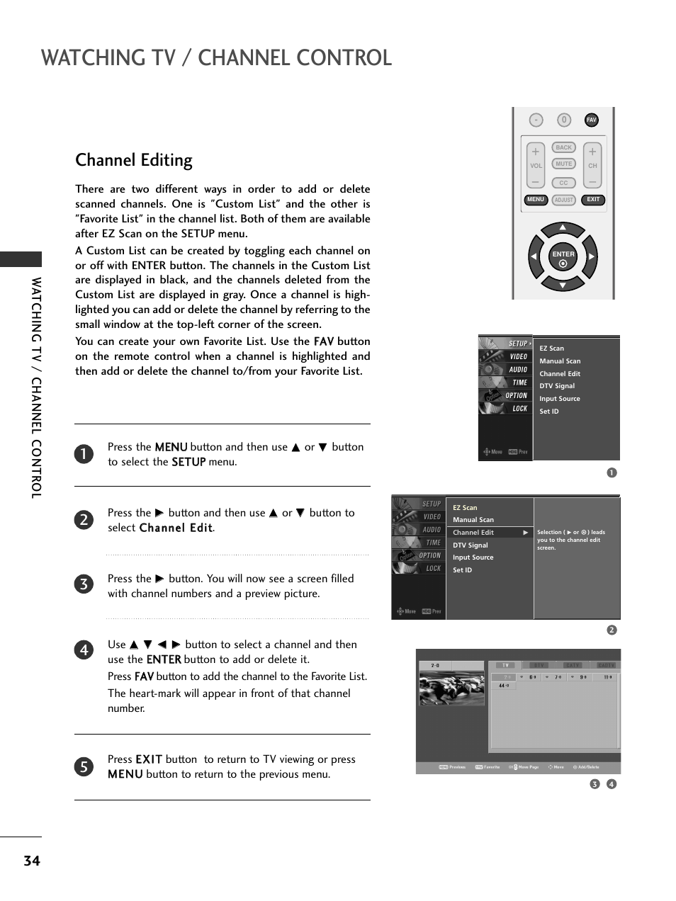 Channel editing, Watching tv / channel control, Wa tching tv / channel contr ol | LG 23LS7D User Manual | Page 36 / 78