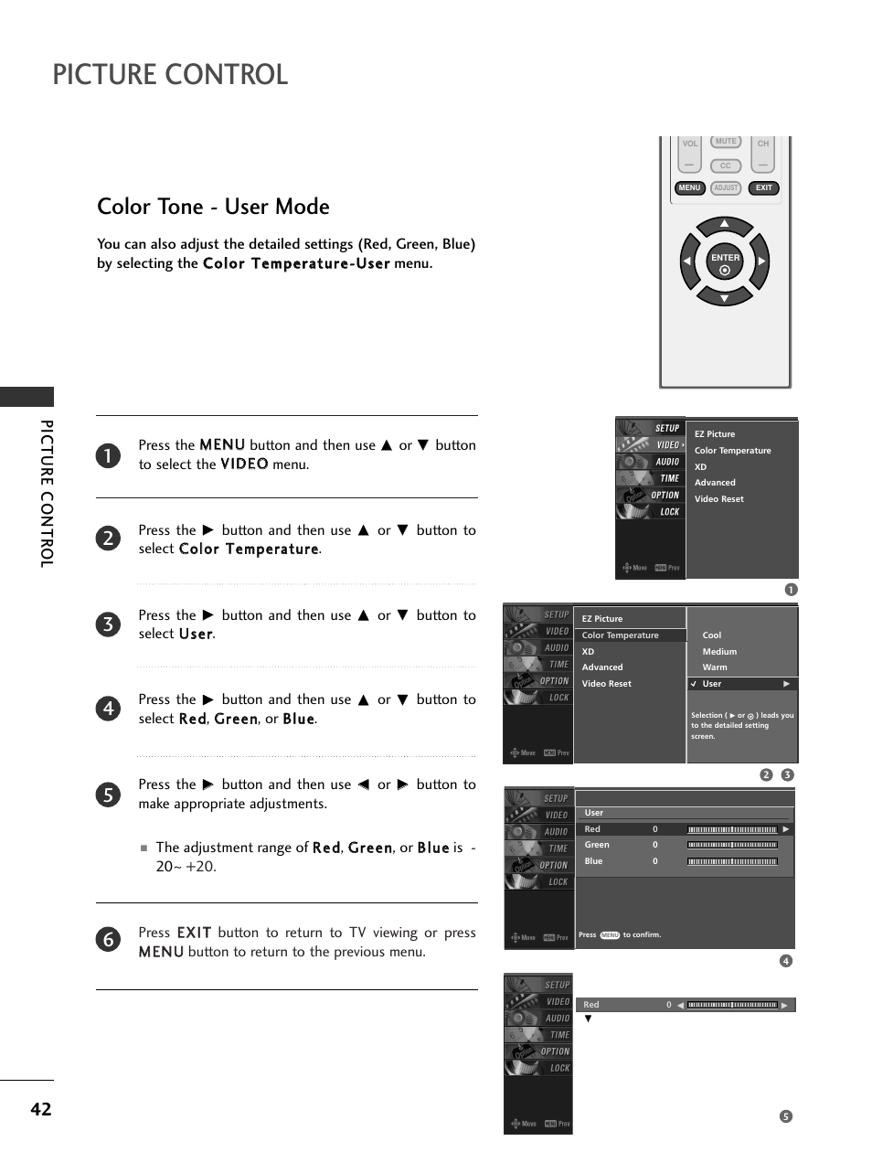 Color tone - user mode, Picture control, Picture contr ol | LG 23LS7D User Manual | Page 44 / 78