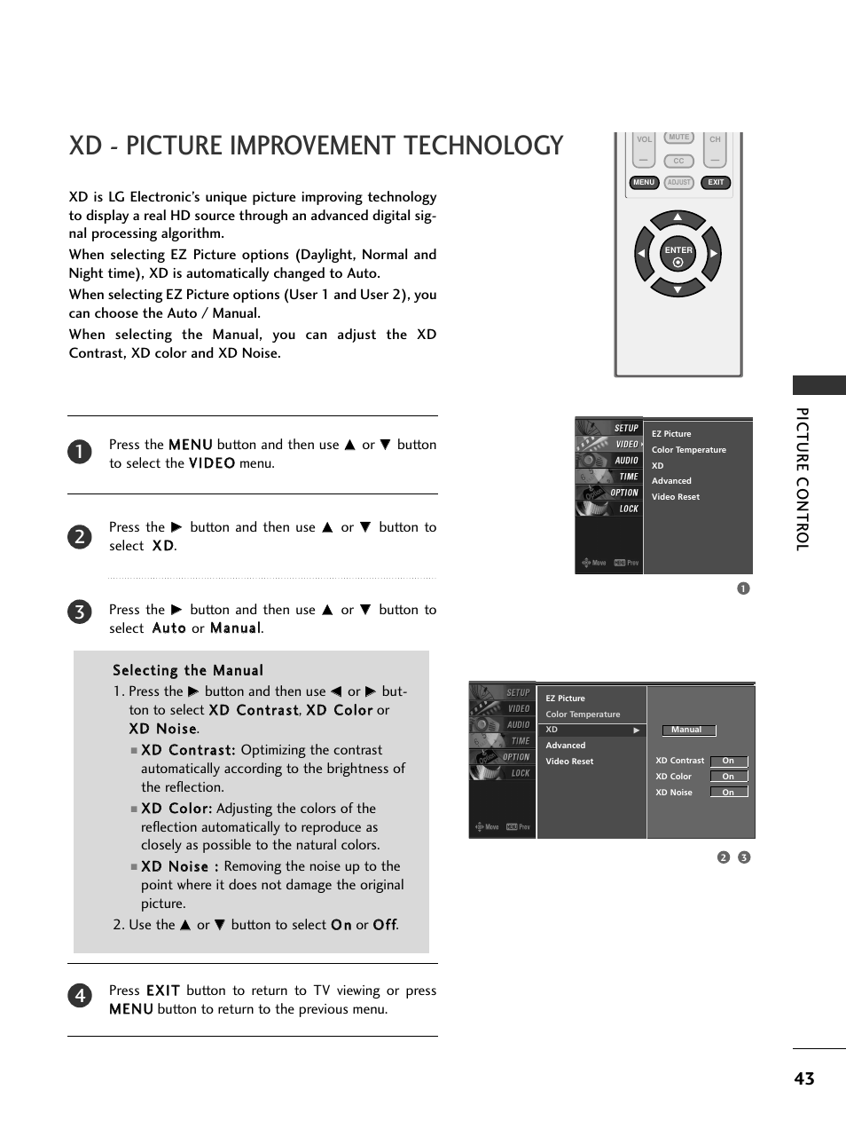 Xd - picture improvement technology, Picture contr ol | LG 23LS7D User Manual | Page 45 / 78