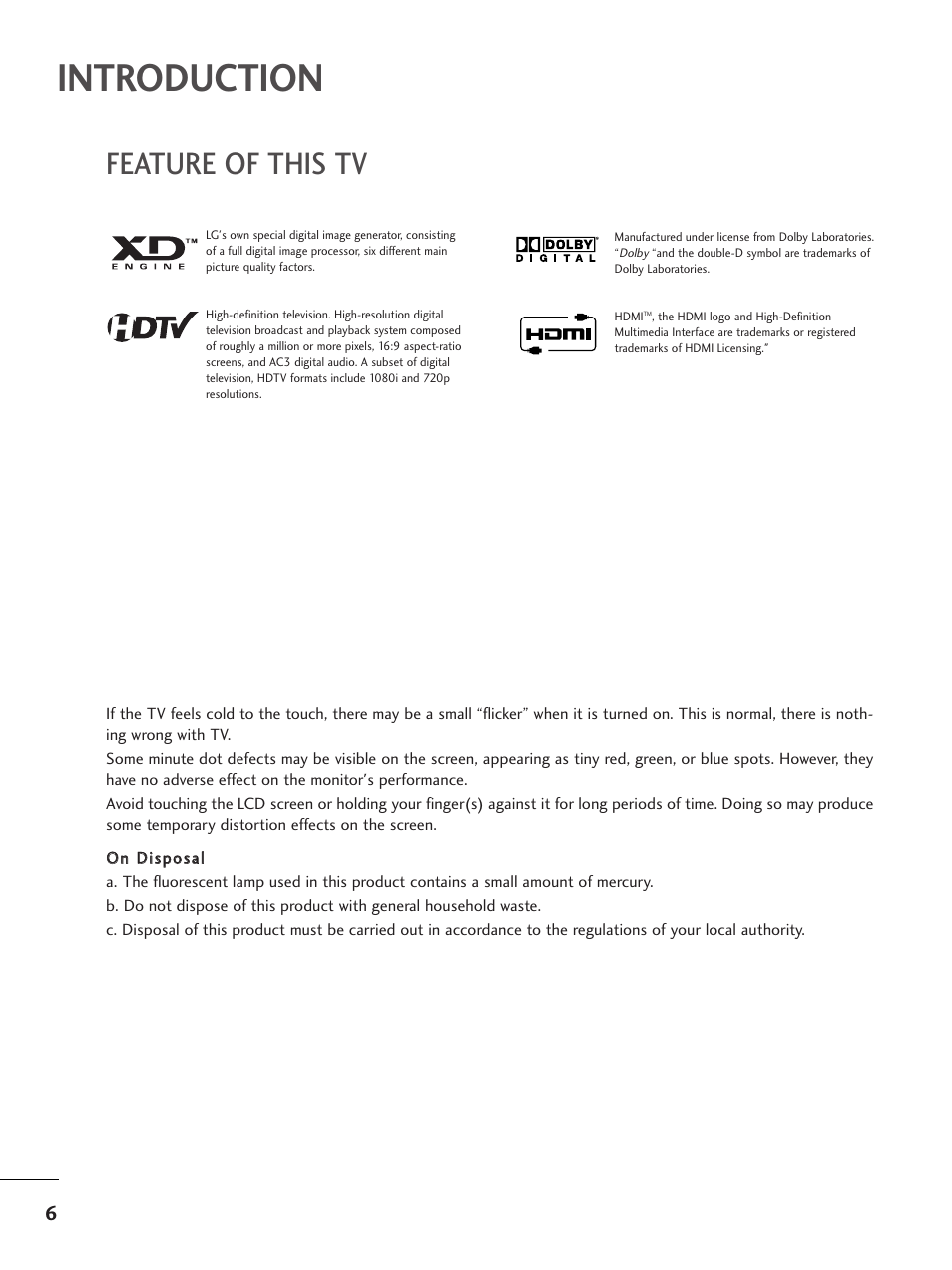 Introduction, Feature of this tv | LG 23LS7D User Manual | Page 8 / 78