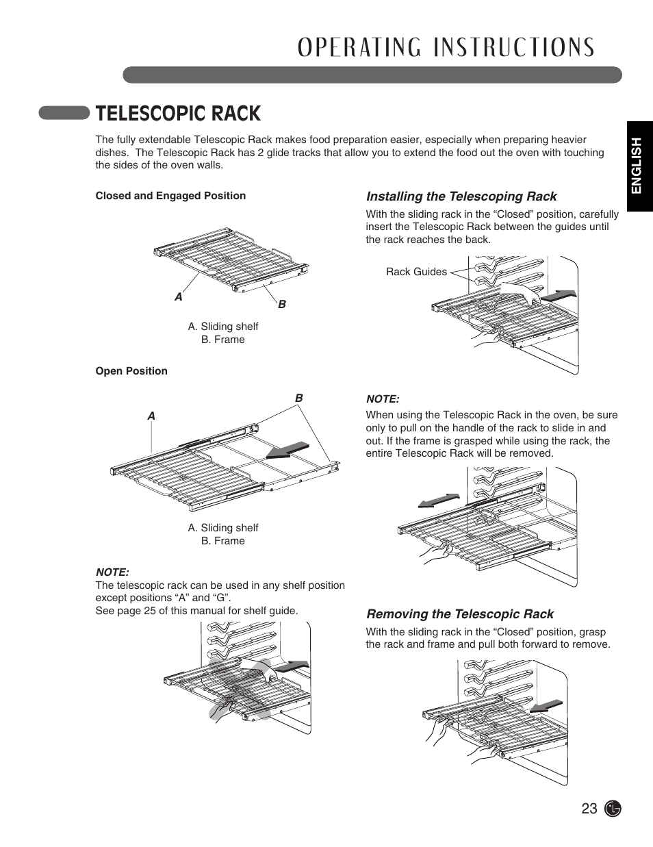 Telescopic rack | LG Electric Range LSE3092ST User Manual | Page 23 / 50