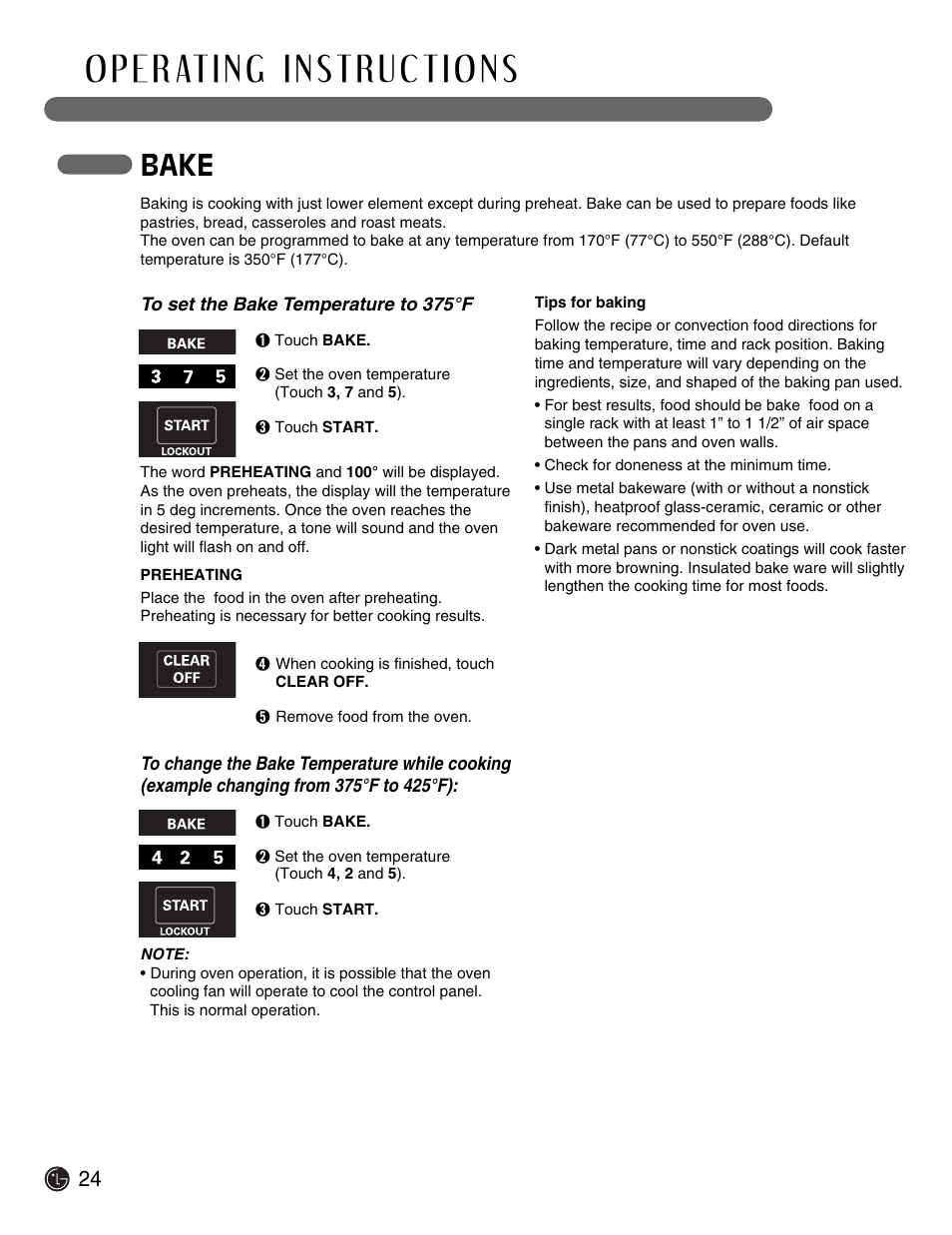 Bake | LG Electric Range LSE3092ST User Manual | Page 24 / 50