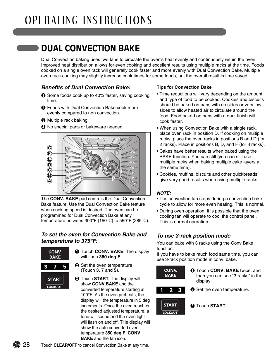 Dual convection bake | LG Electric Range LSE3092ST User Manual | Page 28 / 50