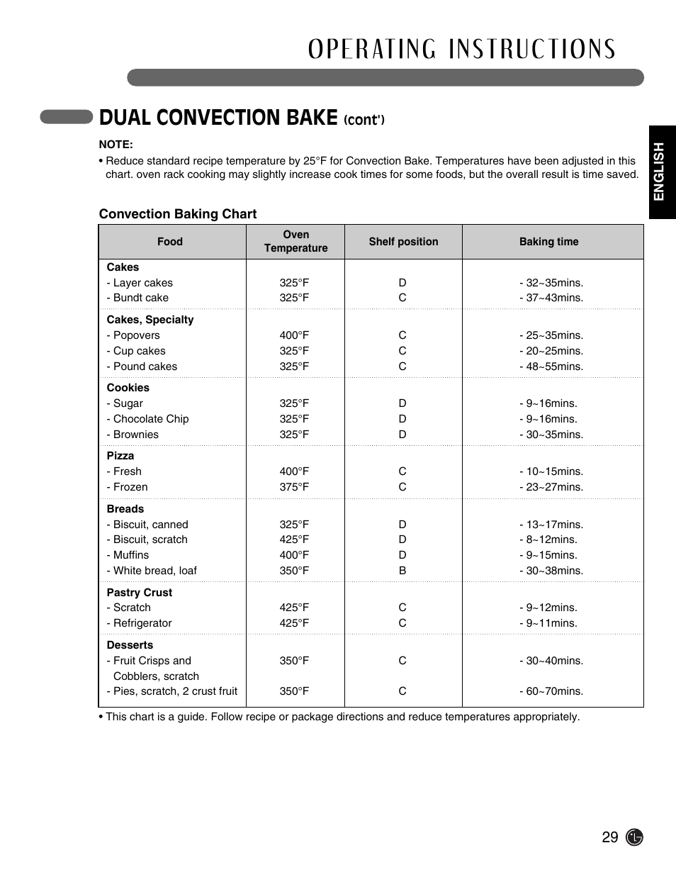 Dual convection bake | LG Electric Range LSE3092ST User Manual | Page 29 / 50