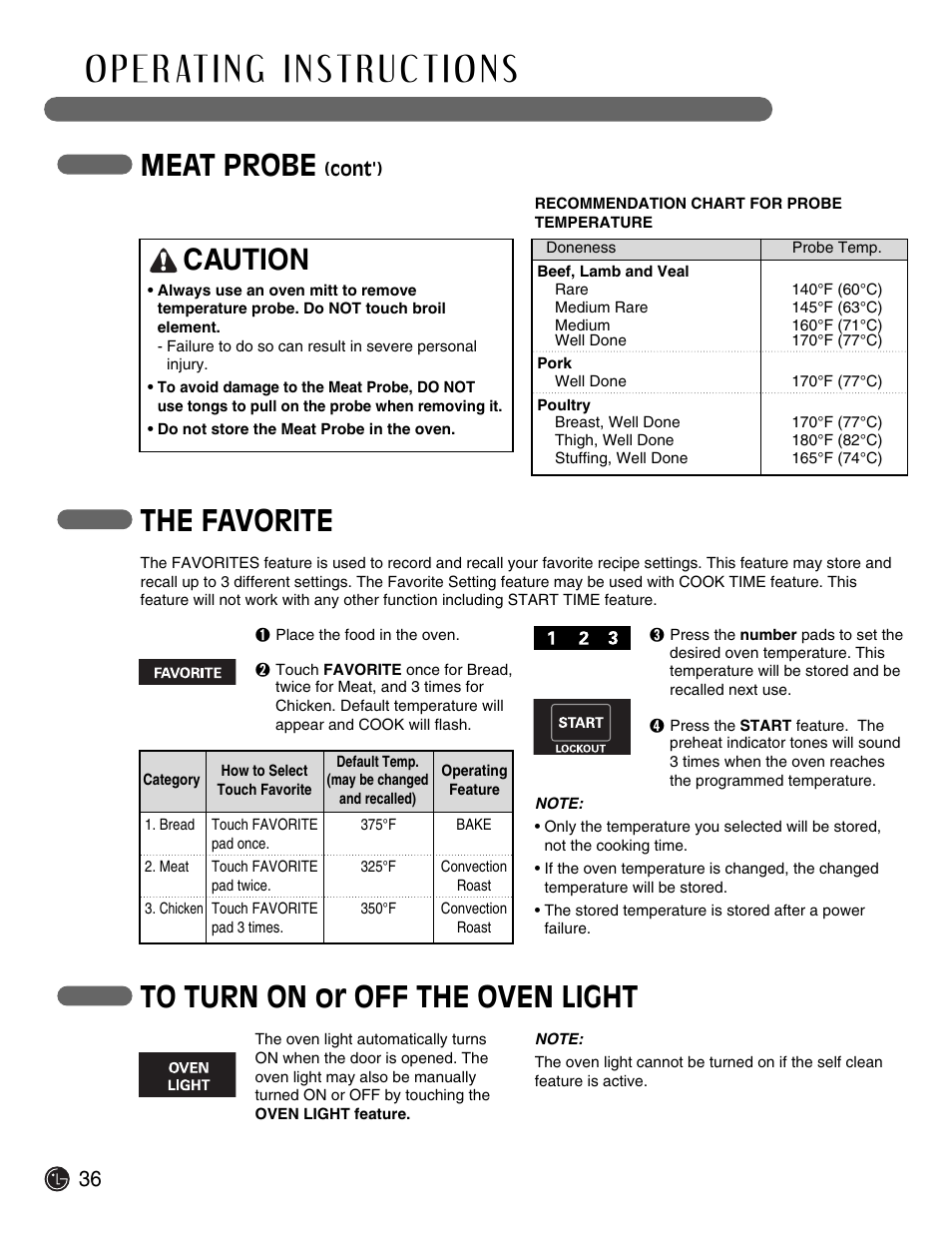 Meat probe, The favorite, Caution | LG Electric Range LSE3092ST User Manual | Page 36 / 50