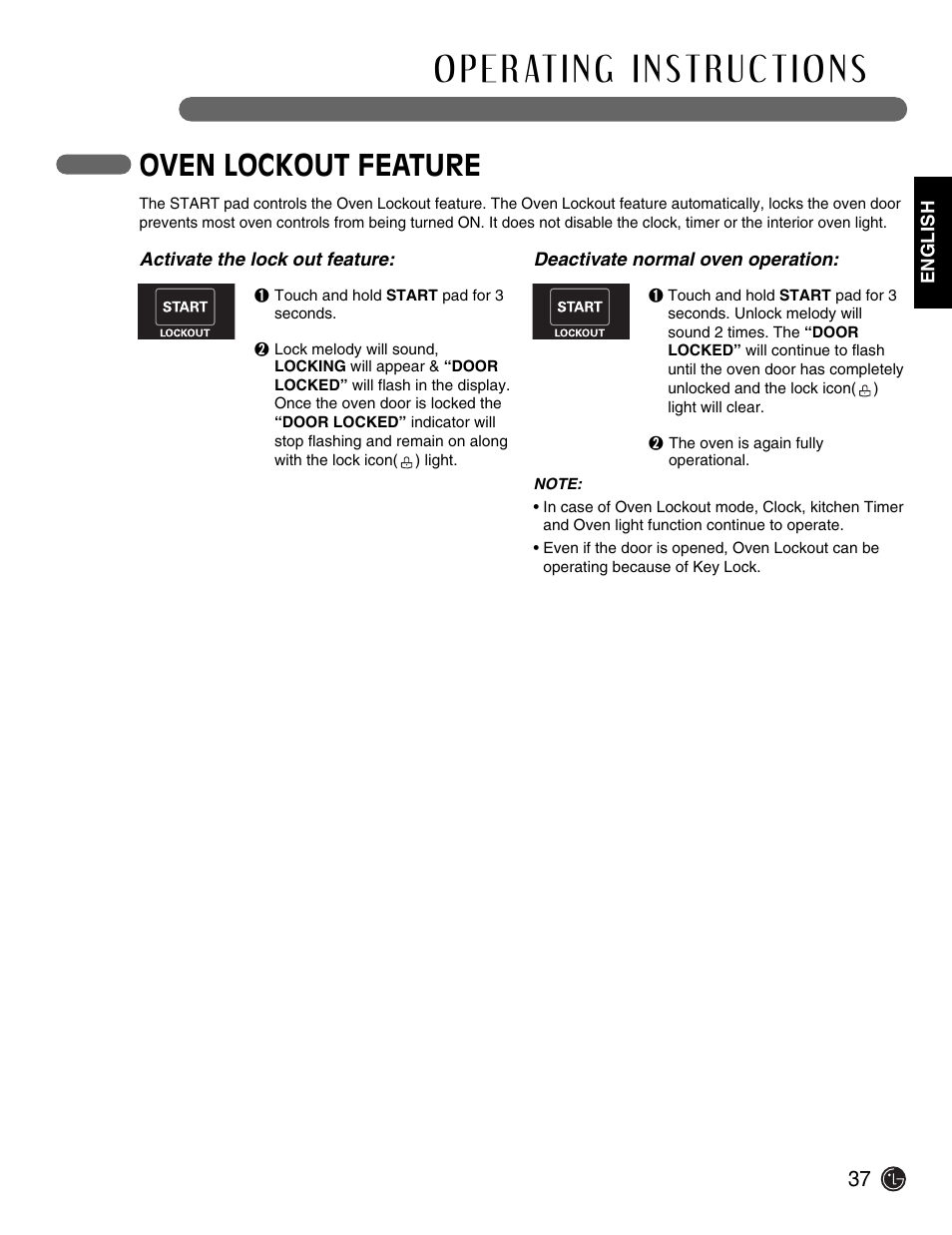 Oven lockout feature | LG Electric Range LSE3092ST User Manual | Page 37 / 50